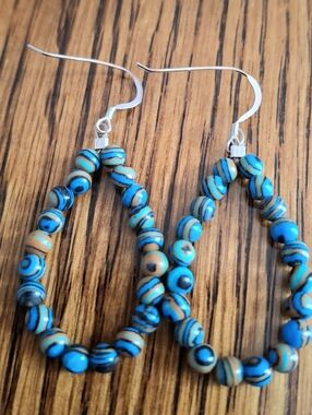 Mexican Calcite Beaded Hoops Sterling Silver Handmade Earrings